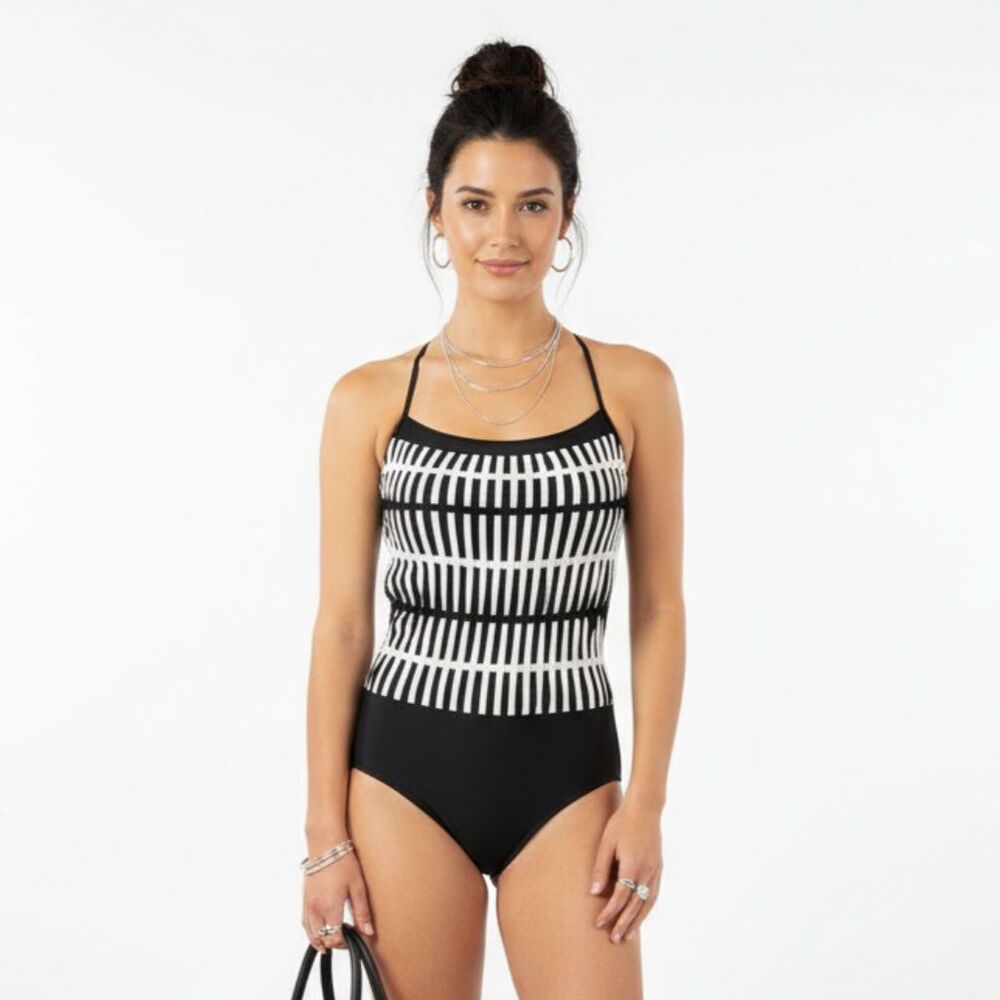 Gottex Black & White Lattice Square Neck 1 Piece Swim Bathing‎ Suit 14